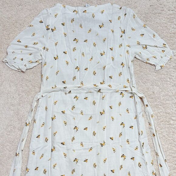 NWT Anthropologie OPT White & Yellow Floral Tie Waist Puff Sleeve Maxi Dress M - Picture 8 of 14